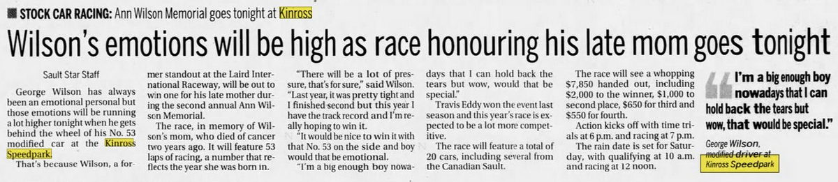 Jul 24 2009 article Kinross Speedpark, Kinross